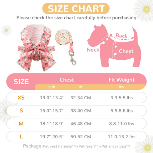 Dog Harness and Leash Set with Bow Knot No Pull Pet Daisy Floral Harness with D-Ring Soft Mesh Dog Harness Vest Set Escape Proof Princess Puppy Ha...