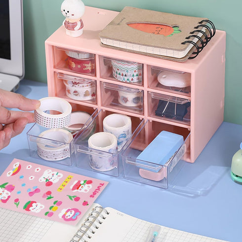 9 Mini Drawer Sticker Storage Organizer, Small Drawer Organizer for Desk, Plastic Desktop Drawer Organizer Removable, Teacher Toolbox for DIY Art ...