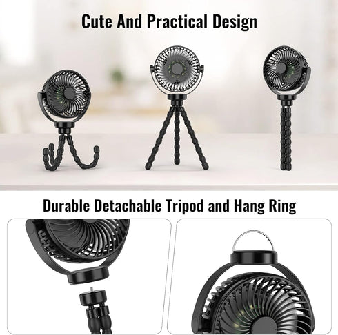 Baby Stroller Fan, Portable Fan 5200mah with LED Lights, Clip on Fan for Baby, Mini Desk Hanging Fan Battery Rechargeable Personal Fan for Strolle...