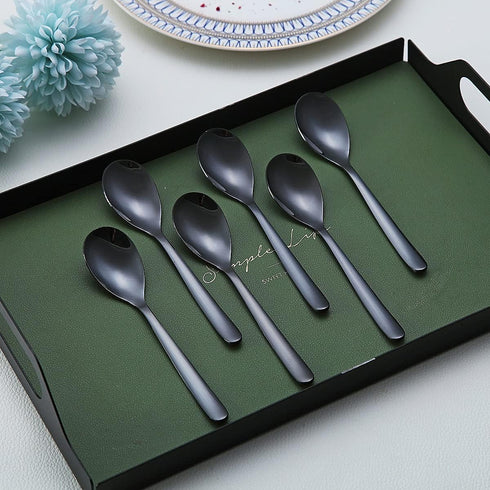 Black Demitasse Espresso Spoons, 5.5'' Mini Coffee Spoons, Set of 6, Stainless Steel, Dishwasher Safe...
