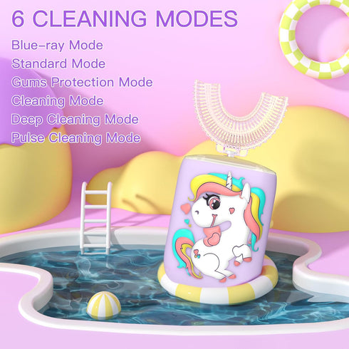 Kids Electric Toothbrush U Shaped Toddler Auto Sonic Toothbrushes with 4 Brush Head,Cartoon Unicorn Ultrasonic Toothbrushes for Children 2-12 Year...