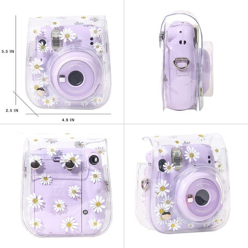 Clear Case for Fujifilm Instax Mini 12/11/9/8 Instant Camera Bag - Instax Mini 11 case with Adjustable Shoulder Straps (Transparent Daisy)(No Came...
