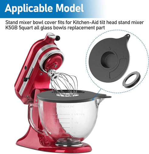 Mixer Bowl Cover for Kitchen-Aid K5GB 5 Quart Glass Part, Mixer Glass Bowl Splatter Guard Lid with Ingredient Opening Compatible with KitchenAid T...