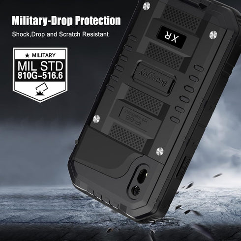 Beasyjoy for iPhone XR Metal Case, Waterproof Heavy Duty Case with Built-in Screen Protector, Full Body Protective Shockproof Tough Rugged Militar...