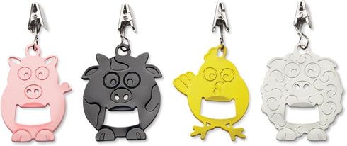 Outset 76220 Tablecloth Weights with Bottle Opener, Barnyard Animals, Set of 4, 2 x 3.75 x 0.25 inches...