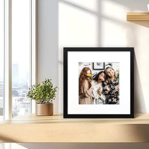 Golden State Art 12x12 Black Frame Use as 8x8 Picture Frame with White Mat or 12x12 Picture Frame without Mat - Solid Wood and Tempered Glass-Wall...