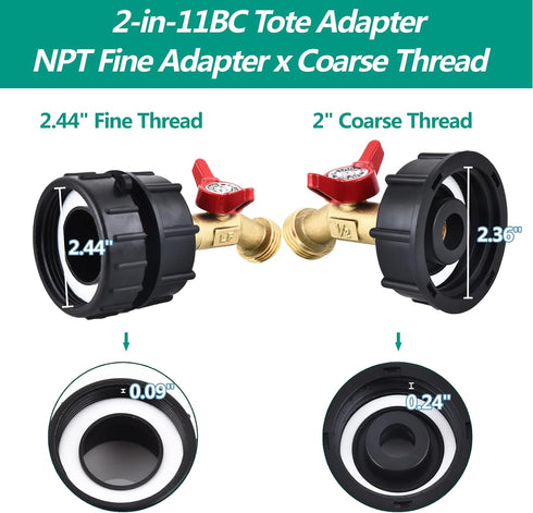 275-330 Gallon IBC Tote Water Tank Adapter(2.4" Fine Thread)?IBC Tote Adapter with 1/2 NPT Thread Garden Hose Ball Valve(Lead-Free),IBC Tote Fitti...