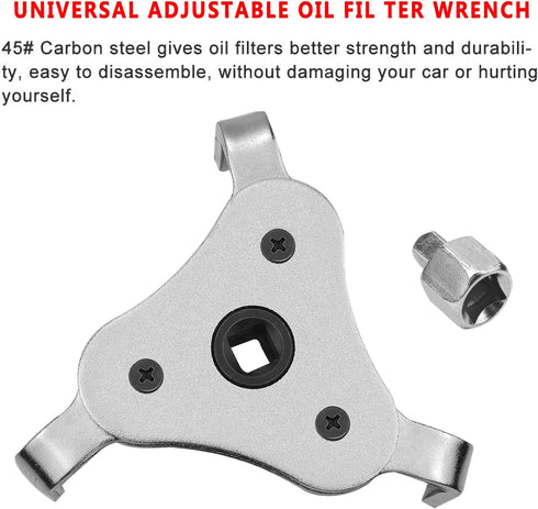 Adjustable Oil Filter Wrench Remover Use From 2-1/2 inch to 4.5 inch Oil Filter Wrench Remover Tool Set 3 Jaw - Silver...