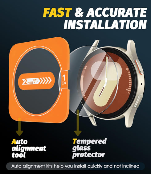 Orzero (3 Pack) Tempered Glass Watch Screen Protector for Samsung Galaxy Watch 7 40mm, with Auto Alignment Tool 9 Hardness High Definition Anti-Sc...