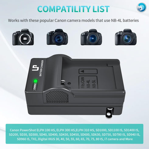 LP NB-4L NB-4LH NB-5L Battery Charger for Canon PowerShot ELPH 100 HS 300 HS 330 HS 310 HS SD1000 SD1100 is SD1400 is SD200 SD30 SD300 SD40 SD400 ...
