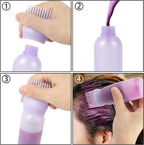 4 Pcs Root Comb Applicator Bottle, 6 Oz Hair Dye Applicator Bottle with Comb and Scale Plastic Hair Oil Applicator Bottle for Hair Dye and Hair Ca...