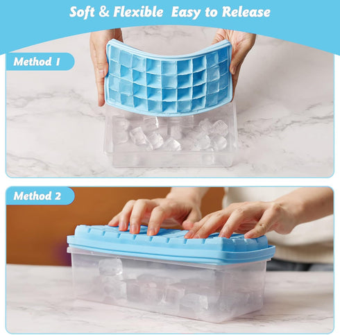 Silicone Ice Cube Tray with Leak-Proof Lid & Storage Bin for Freezer – BPA-Free 36-Piece Nugget Ice Molds, Spill-Resistant Cover & Ice Scoop Conta...