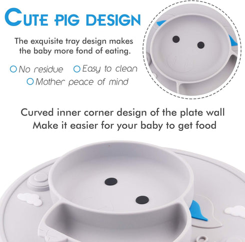Baby Silicone Plate, Toddler Suction Plates Mini Plate Placemat for Kids and Infants Self Feeding, BPA Free, Microwave & Dishwasher Safe (Gray)...