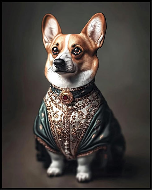 Posterizer 1 pcs-whimsical royal portrait of corgi dog in clothes 1-Art for Animal Lovers-Comedy Art-Decorations for Bedroom, Office, Living Room ...