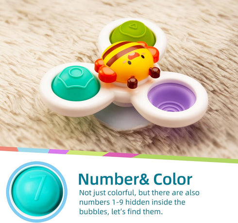 LiKee Strong Suction Cup Fidget Spinnerz Sensory Bath Toys for Baby 6 12 18 Months Airplane Car Travel Table & Window Toys for 1 2 Year Old Toddle...