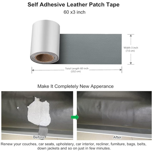 ILOFRI Leather Patch Tape, Vinyl Repair Kit 3 x 60 inches Leather Repair Patch for Furniture, Leather Couch Patch for Sofas, Furniture, Car Seats,...