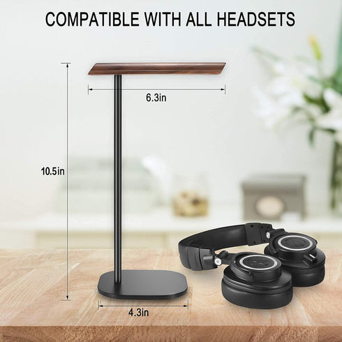 Headphone Stand, Walnut Wood Headset Stand, Support Dual Headphones Suspension & Aluminum Alloy Support Rod Hanger, Dual Headphones Stand,Headset ...