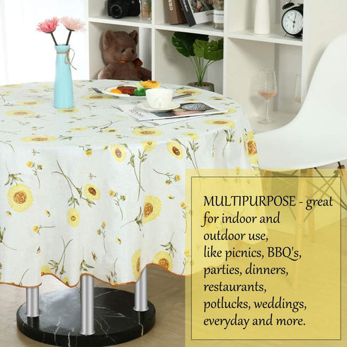 uxcell Seamless Waterproof Vinyl Round Tablecloth 60" Dia for Wedding/Restaurant/Parties Tablecloth Decoration Yellow Flower Pattern Floral Printe...