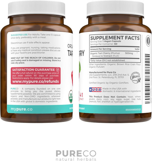 Organic Tart Cherry Capsules (Vegan & Gluten Free) - Natural Uric Acid Flush - High Strength 4:1 Extract Equals 2000mg of Fresh Tart Cherry Juice ...