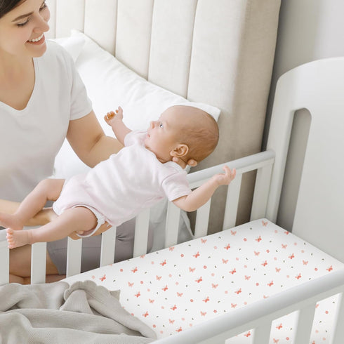 Pack and Play Sheets Fitted, 2-Pack Mini Crib Sheets - Pack N Play Sheets, Organic Fitted Crib Sheet for Pack and Play Mattress, Playard Baby Crib...