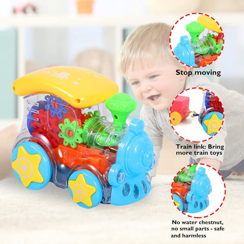 Baby Musical Toys Crawling Train: Tummy Time Interactive Learning Development Crawl Toy with LED Light Up for Boys Girls Automatically Avoid Obsta...