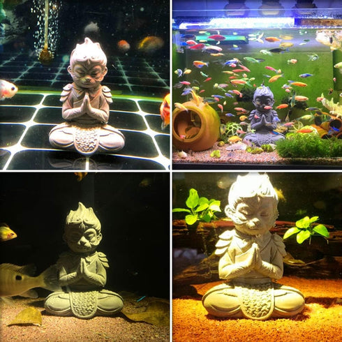 Aquarium Statue Monkey King Aquarium Decorations Asian Buddha Fish Decorations for Tank Collectible Figurines Sun Wukong Statue Solid Aquarium Dec...