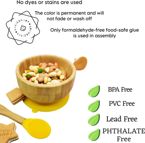 Baby Bamboo wooden Bowl and Spoon Feeding Set Removable Silicone Suction Cup for Kids / 12oz / Non-Toxic/Ideal for Baby-Led Weaning (Gray)...