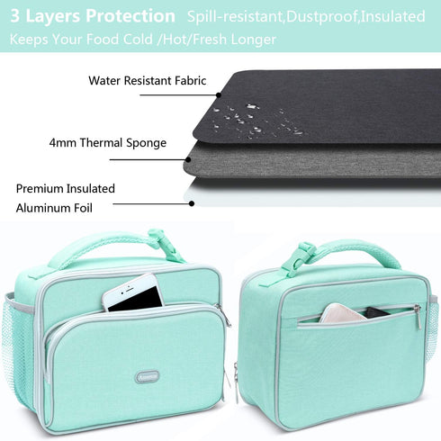 Amersun Lunch Box for Women, Light Blue, Water-Resistant, Oxford Fabric, Padded Liner, 2 Pockets, 6.58L Capacity, Stylish, School, Work, Picnic, T...
