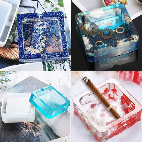 Ashtray Molds for Epoxy Resin, Resin Ashtray Molds Silicone Square and Round 2 PCS Set Easy to Demold (2 PCS Square)...