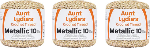 Aunt Lydia Metallic Natural/Gold Yarn - 3 Pack of 100y/91m - Mixed Materials - 10-100 Yards - Knitting/Crochet......