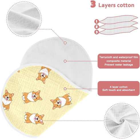 Cute Corgi Dog Pattern Muslin Burp Cloths for Baby 2 Pack Soft 100% Cotton Baby Washcloths Bibs for Boy Girl...