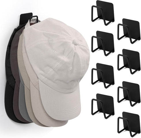 8 Pack hat racks for baseball caps wall, Stainless Steel Hat Organizer for baseball caps, No-Drilling,Strong Adhesive Hat Hanger, Hat Holder for p...