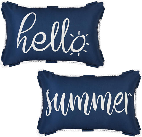 ASPMIZ Outdoor Pillow Covers 12 x 20 Inch, Waterproof Lumbar Throw Pillows for Patio Porch Furniture Couch, Navy Blue Decorative Cushion Cover Set...