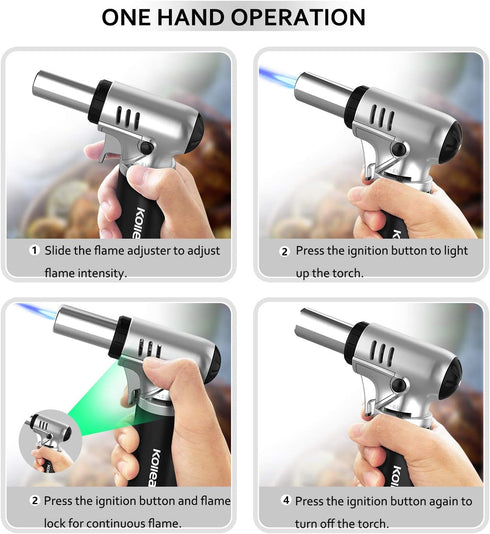 Kollea Butane Torch Lighter, Mini Kitchen Cooking Torch Lighter with Fuel Gauge & Continuous Flame Lock & Nozzle, Culinary Blow Creme Brulee Torch...