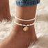 Vintage Layered Shell Pearl Anklet White Pearl Anklet Gold Scallop Shell Anklet Bracelet Pearl Bead Anklet Foot Chain Pearl Stretch Anklet Jewelry...