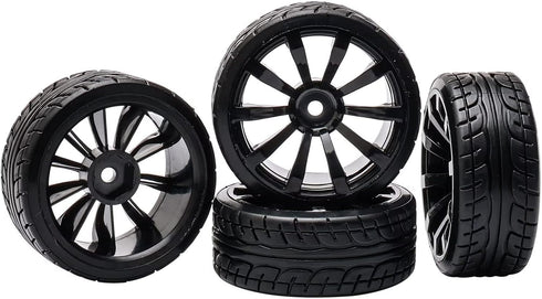 1/10 RC Drift Wheels 12mm Plastic RC Drift Tires & Black 10 Spokes Wheel Rims Pack of 4...