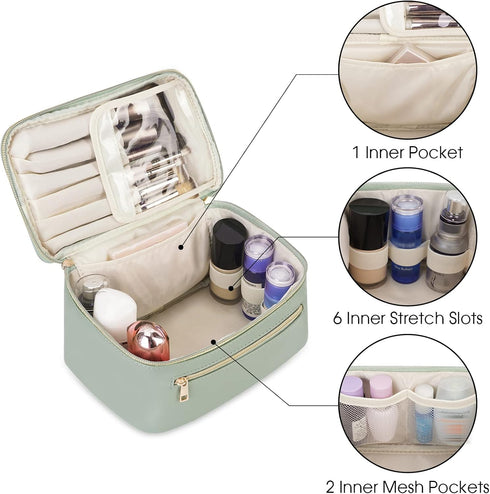 Wandering Nature Makeup Bag, Travel Make Up Organizer Cosmetic Brush Bags Case for Women in Eco Vegan Leather, Green(Patent Pending)...