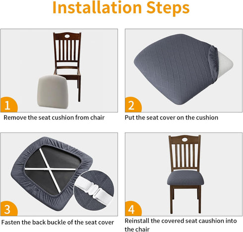 Stretch Chair Seat Covers 6 PCS, Removable Washable Dining Chair Covers Anti-Dust Dining Room Seat Cushion Slipcovers (6, Gray)...