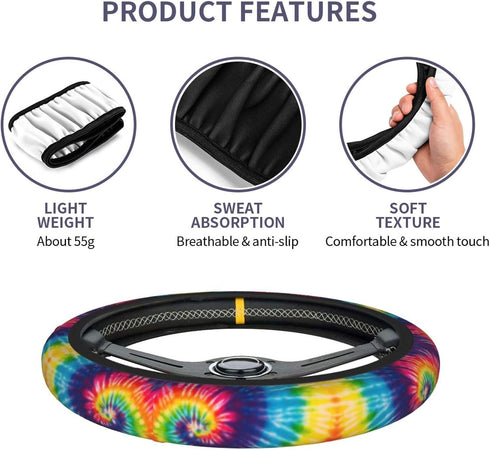 Tie Dye Steering Wheel Cover Women Car Universal Accessories Non Slip 15 Inch SUV Trucks Gifts Soft Comfortable (Neoprene)...