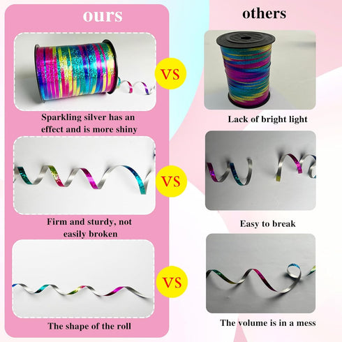 500 Yard Rainbow Ribbon?Rainbow Color Ribbon Curling Crimped?Rainbow Shiny Curling Shiny Ribbon?Balloon String?3/16" Laser Curly Ribbon ?Wedding, ...