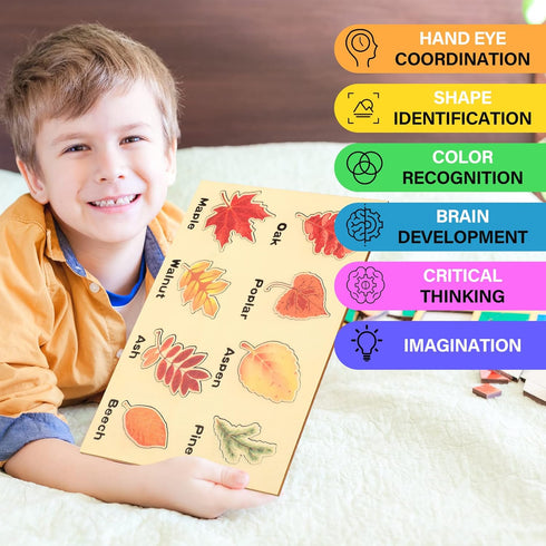 Kathfly 2 Pieces Leaf Wooden Jigsaw Puzzles Leaf Puzzle Montessori Toy Montessori Puzzle Early Educational Learning Puzzle for Birthday Gift Early...