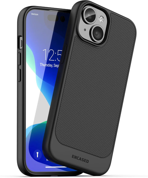 ENCASED Privacy Case Designed for iPhone 15 (2023) Flexible Slim-fit Grip Cover with Anti-Spy Screen Protector, 9H Tempered Glass (Black)...