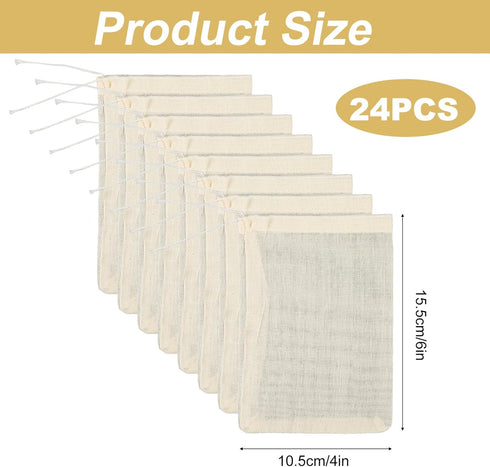 24pcs Spice Bags for Cooking Soup, 6x4 Inch Herb Seasoning Bags, Reusable Empty Tea Brew Filter Sachet Bags, Muslin Canning Straining Bags, Gravy ...