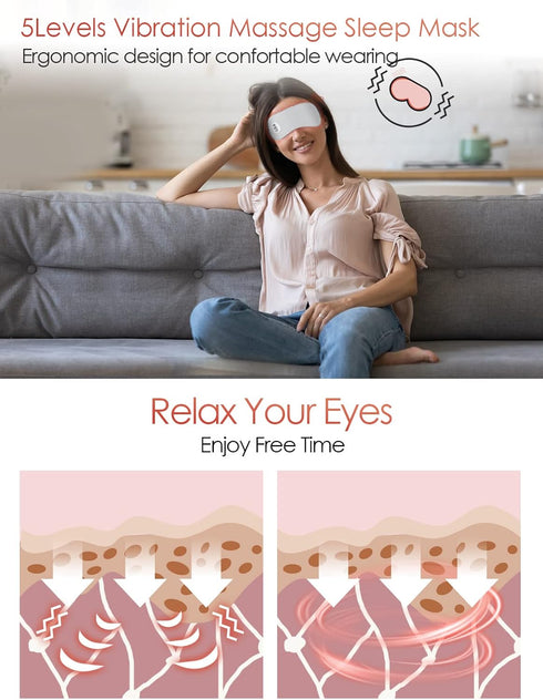 Cordless Heated Eye Massager with Cooling Eye Pad, Vibrating Heating Sleeping Mask for Men Women Kids -USB Charing Heated Eye Mask Electric for Dr...
