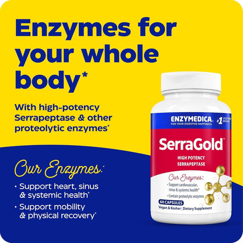 Enzymedica, SerraGold, High-Potency Serrapeptase Enzyme Supplement, Supports Respiratory, Heart & Immune Function, 60 Count...