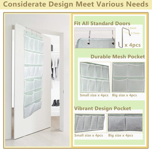 18 Pockets Over the Door Storage Organizer, Back of Closet Door Hanging Shelf with 4 Hooks,Shoes Caddy Holder Rack for Toddler Clothes,Lingerie,Sn...