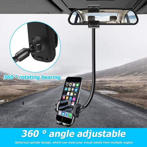 Car Rear View Mirror Phone Holder, 360° Rotatable Car Phone Holder Mount with Anti-Shake Design, Multifuctional Rearview Clip Mobile Mount Holder ...