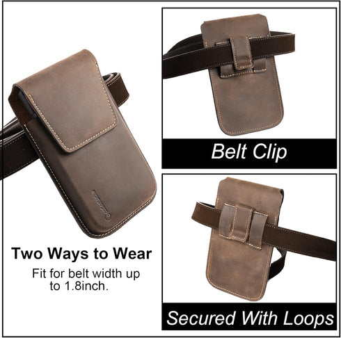 Gentlestache Leather Cell Phone Holster with Belt Clip, Flip Case for iPhone 14 13 Pro Max, Holder S22 Plus, Universal Pouch Large Phone,Darkbrown...