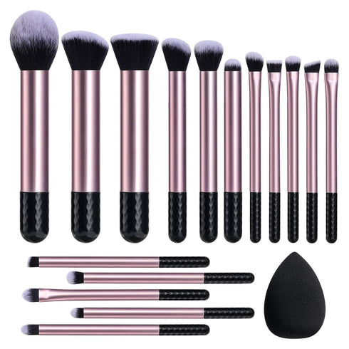 BS-MALL Makeup Brushes 16 Pcs Purple Short Handle Travel Makeup Brus Set with 1 Triangle Puff (Purple)…...