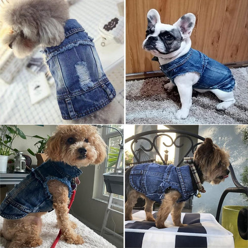 Cute Dog Jean Jacket, Cool Blue Pet Denim Coat Costume, Fashion Dog Puppy Clothes T-Shirt, Classic Soft Lapel Vests Comfort Pets Apparel for Small...